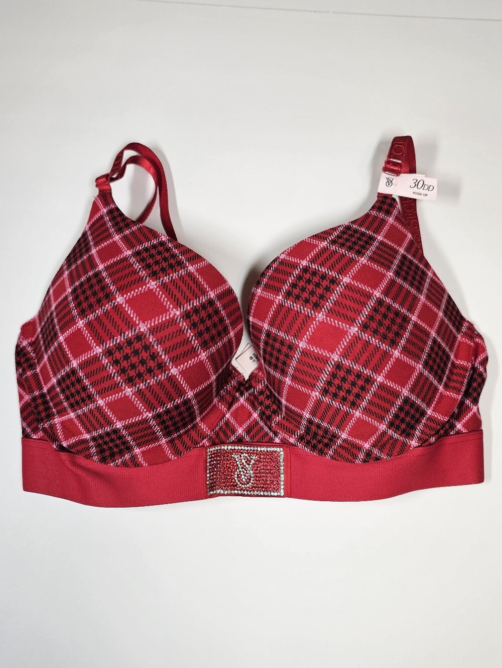 NWT Victoria's Secret Shine Patch T-Shirt Push-Up Full Coverage Bra 30DD Red
